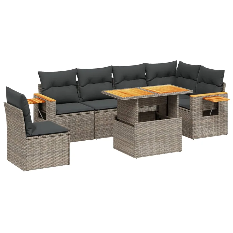 Salon de jardin avec coussins 7 pcs gris résine tressée - 2