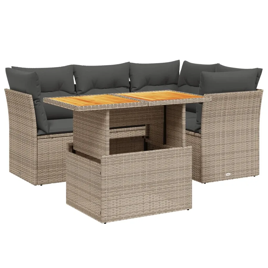 Salon de jardin 5 pcs avec coussins gris résine tressée - 2