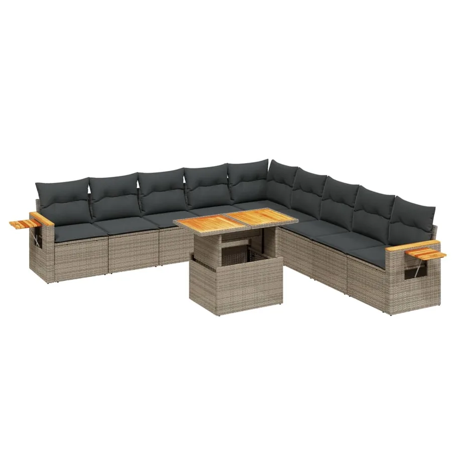 Salon de jardin 11 pcs avec coussins gris résine tressée - 2