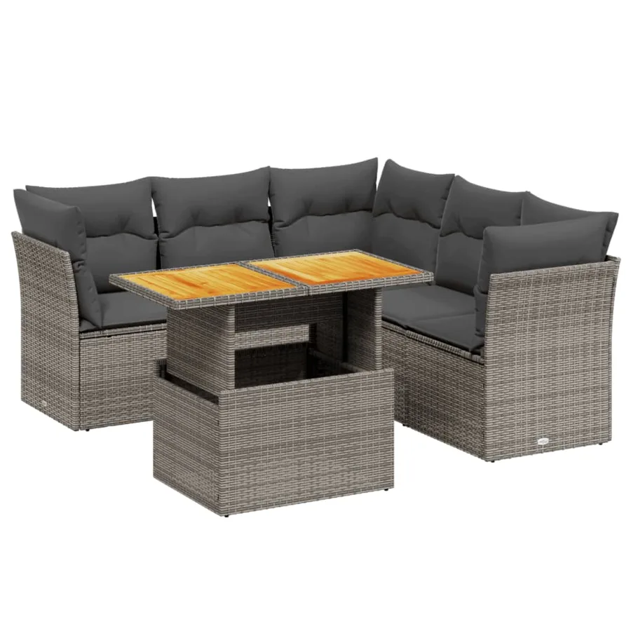 Salon de jardin 5 pcs avec coussins gris résine tressée - 2