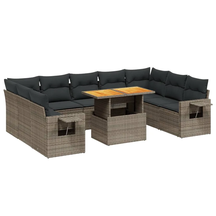 Salon de jardin avec coussins 10 pcs gris résine tressée - 2