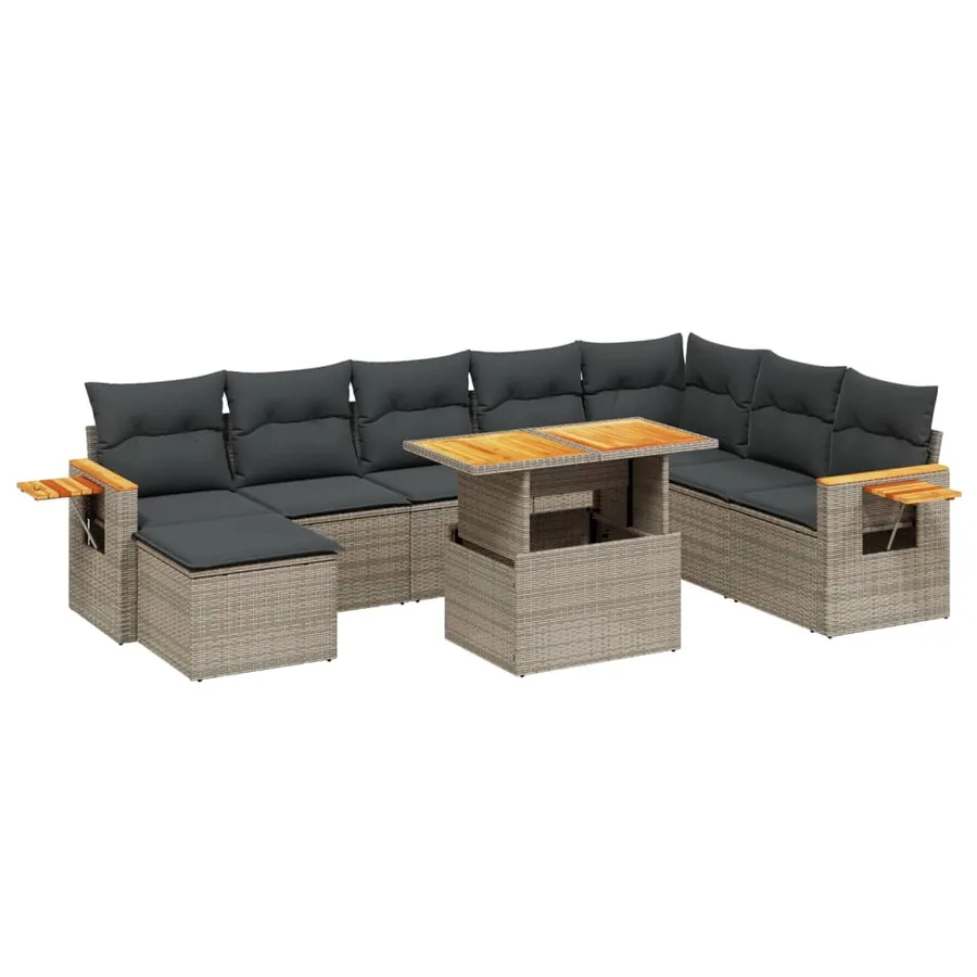 Salon de jardin 9 pcs avec coussins gris résine tressée - 2