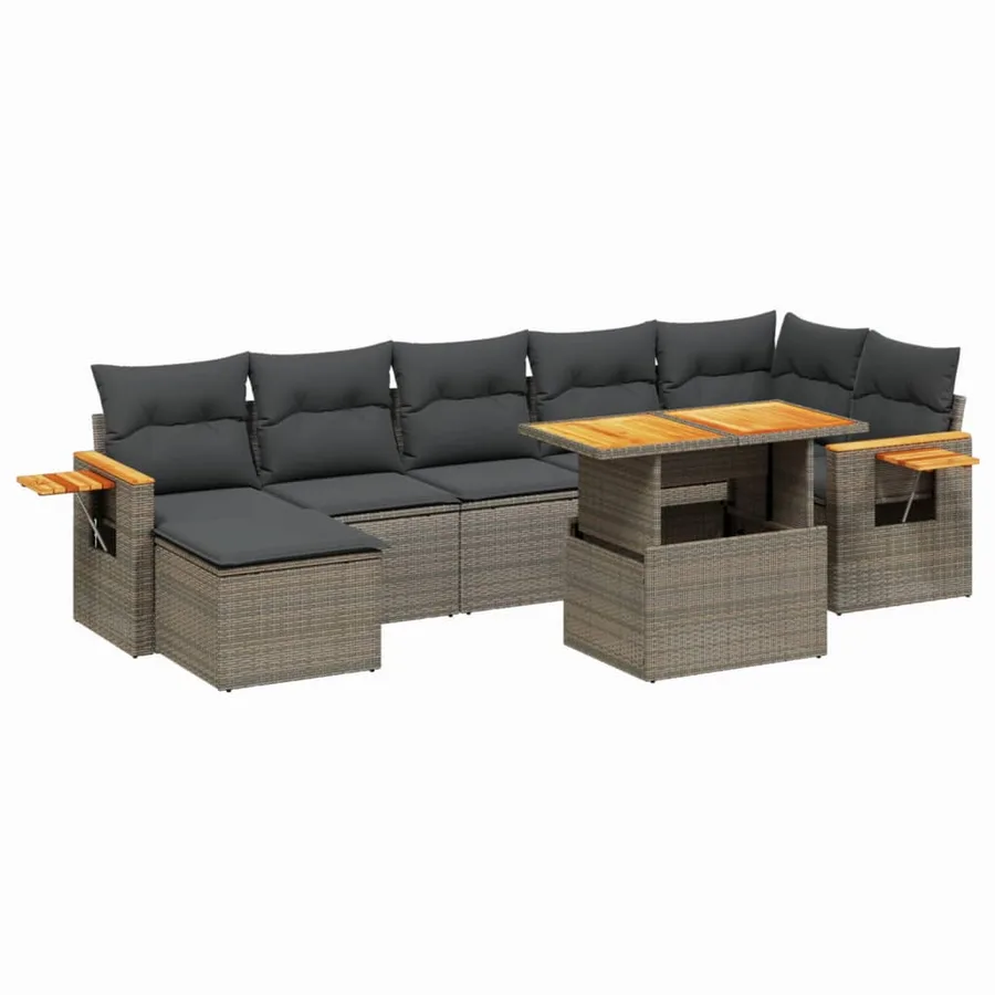 Salon de jardin 8 pcs avec coussins gris résine tressée - 2