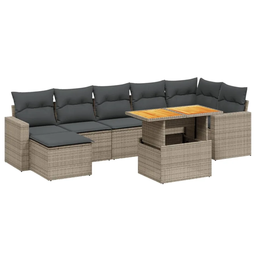 Salon de jardin 8 pcs avec coussins gris résine tressée - 2