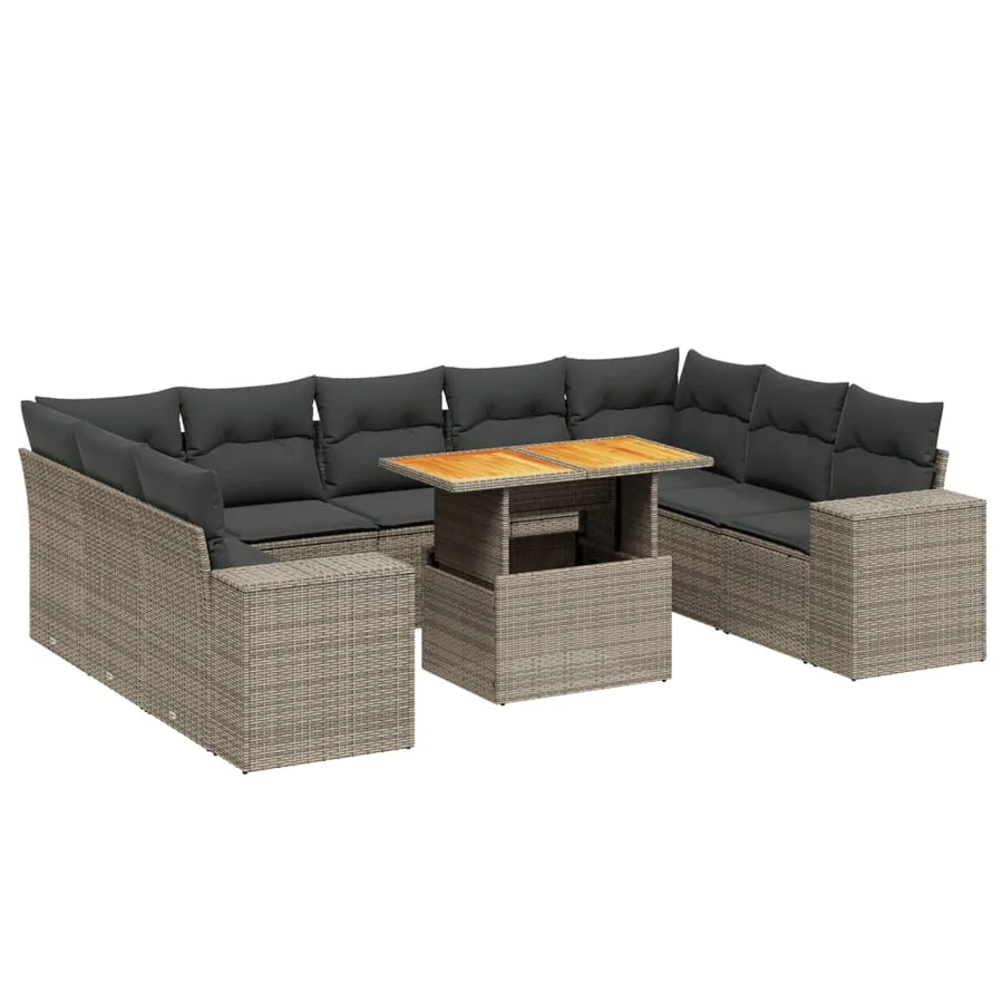 Salon de jardin avec coussins 10 pcs gris résine tressée - 2