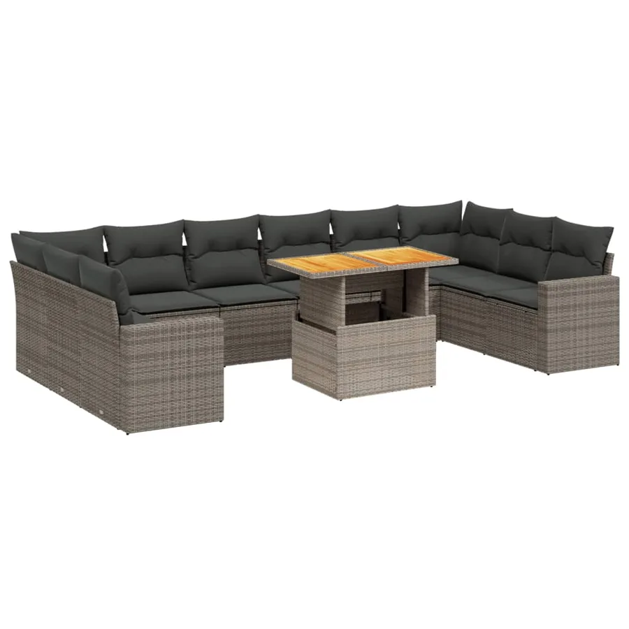 Salon de jardin 11 pcs avec coussins gris résine tressée - 2