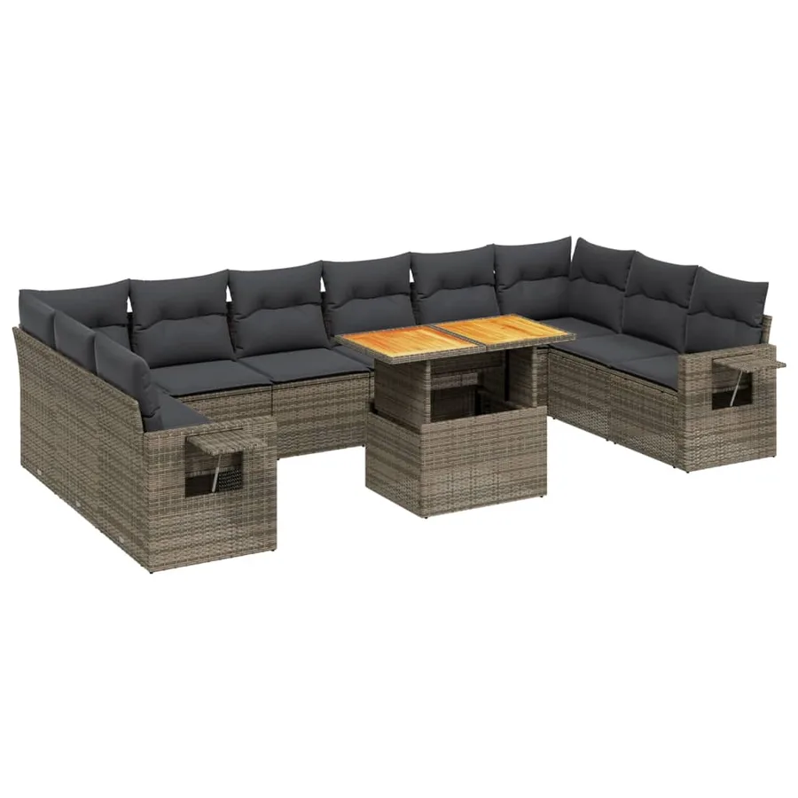 Salon de jardin 11 pcs avec coussins gris résine tressée - 2