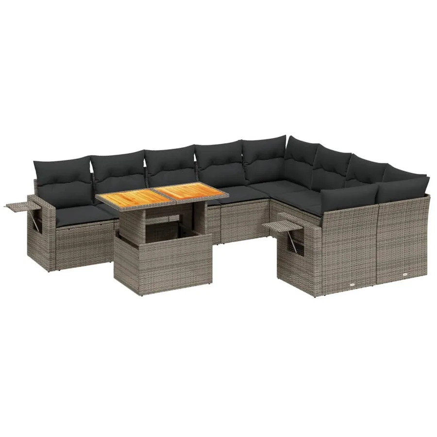 Salon de jardin avec coussins 10 pcs gris résine tressée - 2