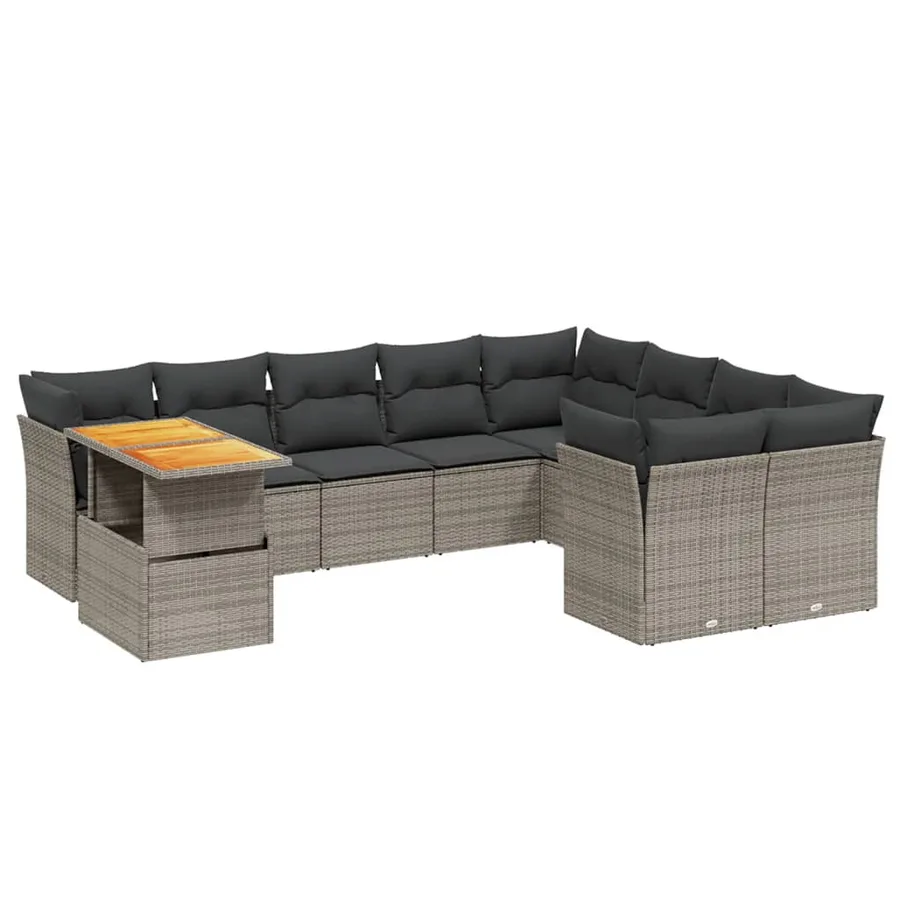 Salon de jardin avec coussins 10 pcs gris résine tressée - 2