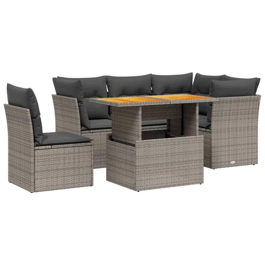 Salon de jardin 5 pcs avec coussins gris résine tressée - 2
