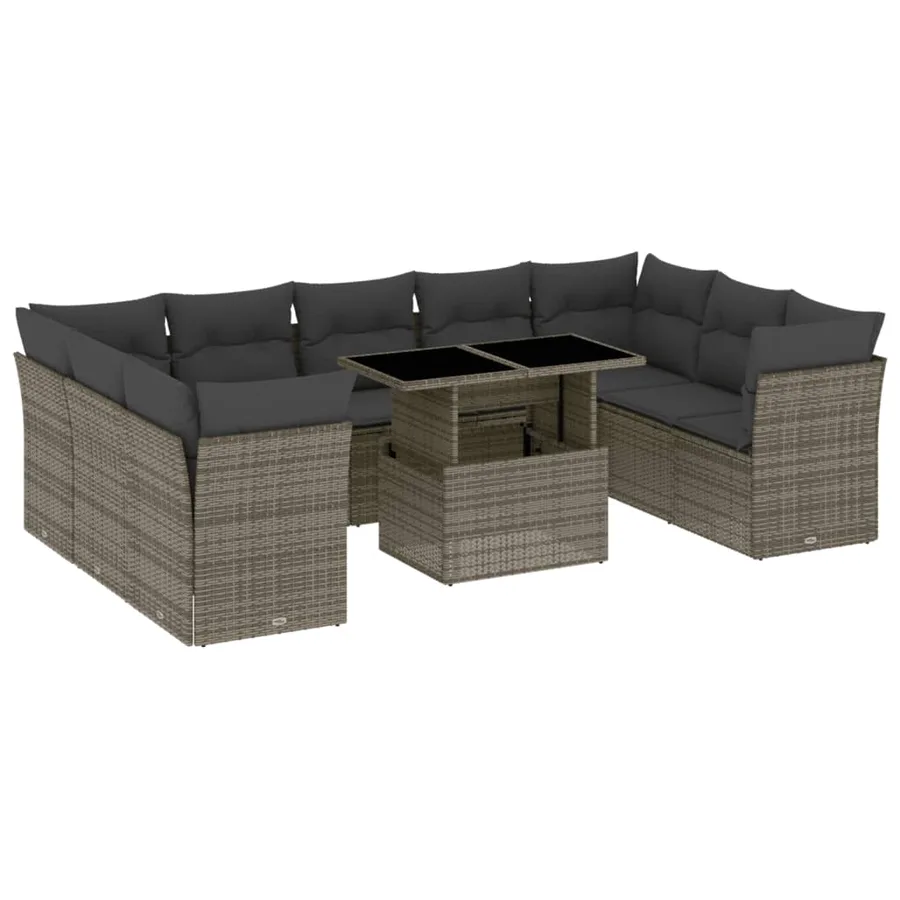 Salon de jardin avec coussins 10 pcs gris résine tressée - 2
