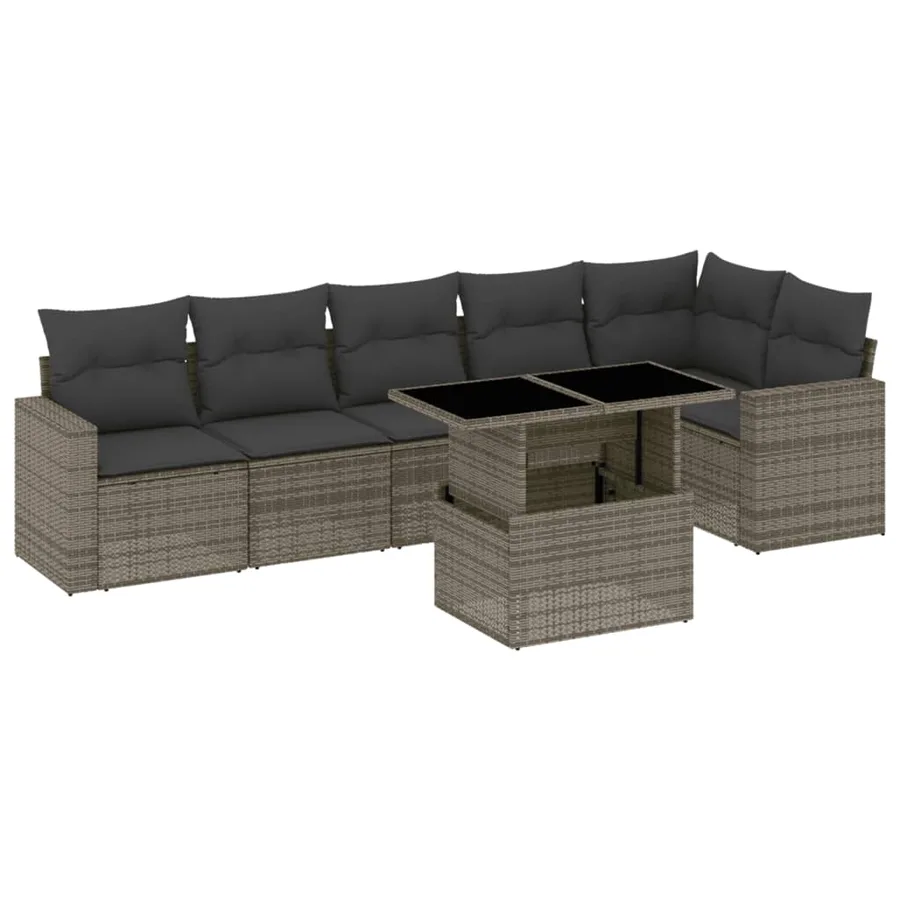 Salon de jardin avec coussins 7 pcs gris résine tressée - 2