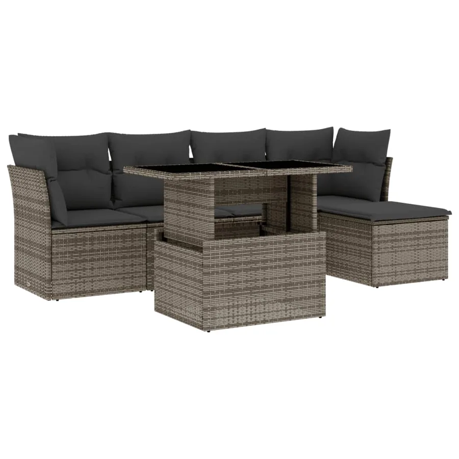 Salon de jardin 6 pcs avec coussins gris résine tressée - 2