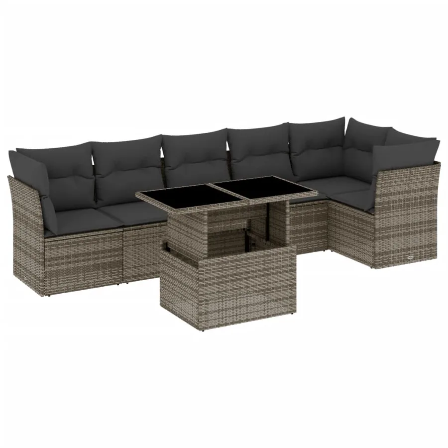 Salon de jardin avec coussins 7 pcs gris résine tressée - 2
