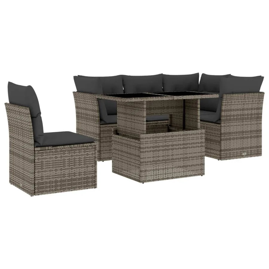 Salon de jardin 6 pcs avec coussins gris résine tressée - 2