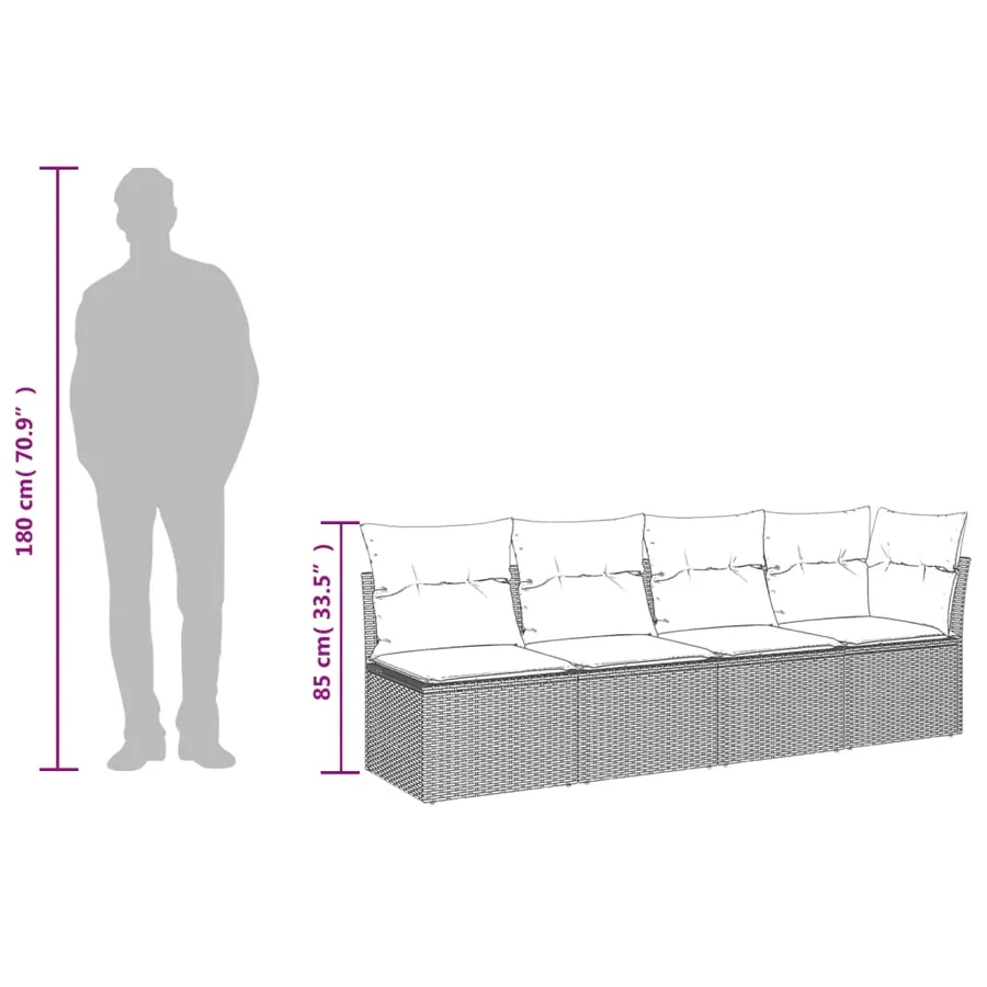 Salon de jardin 9 pcs avec coussins gris résine tressée - 11