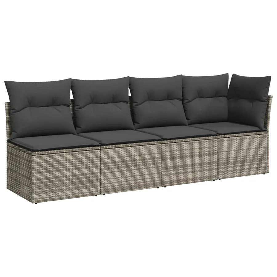 Salon de jardin 9 pcs avec coussins gris résine tressée - 4