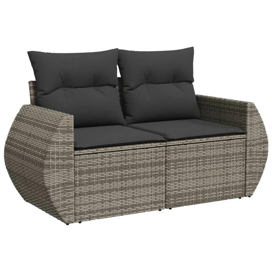 Salon de jardin 9 pcs avec coussins gris résine tressée - 5