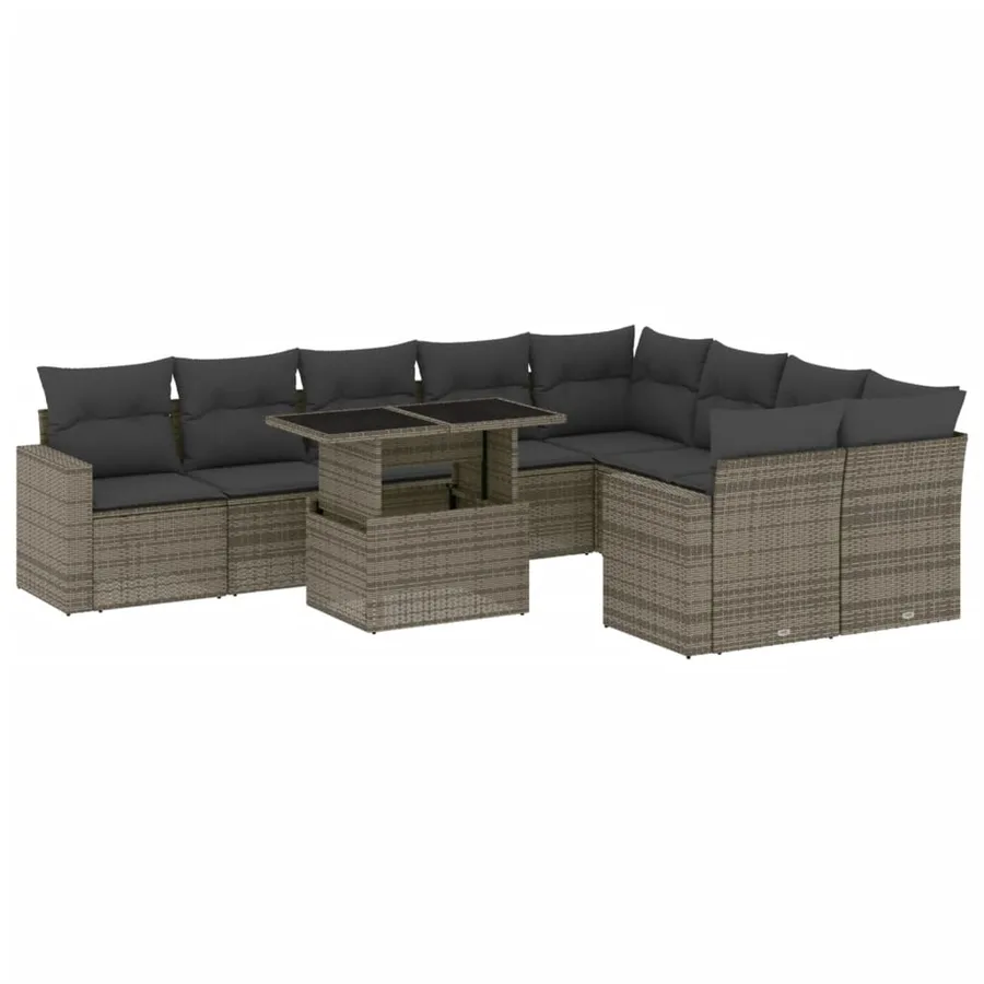 Salon de jardin avec coussins 10 pcs gris résine tressée - 2