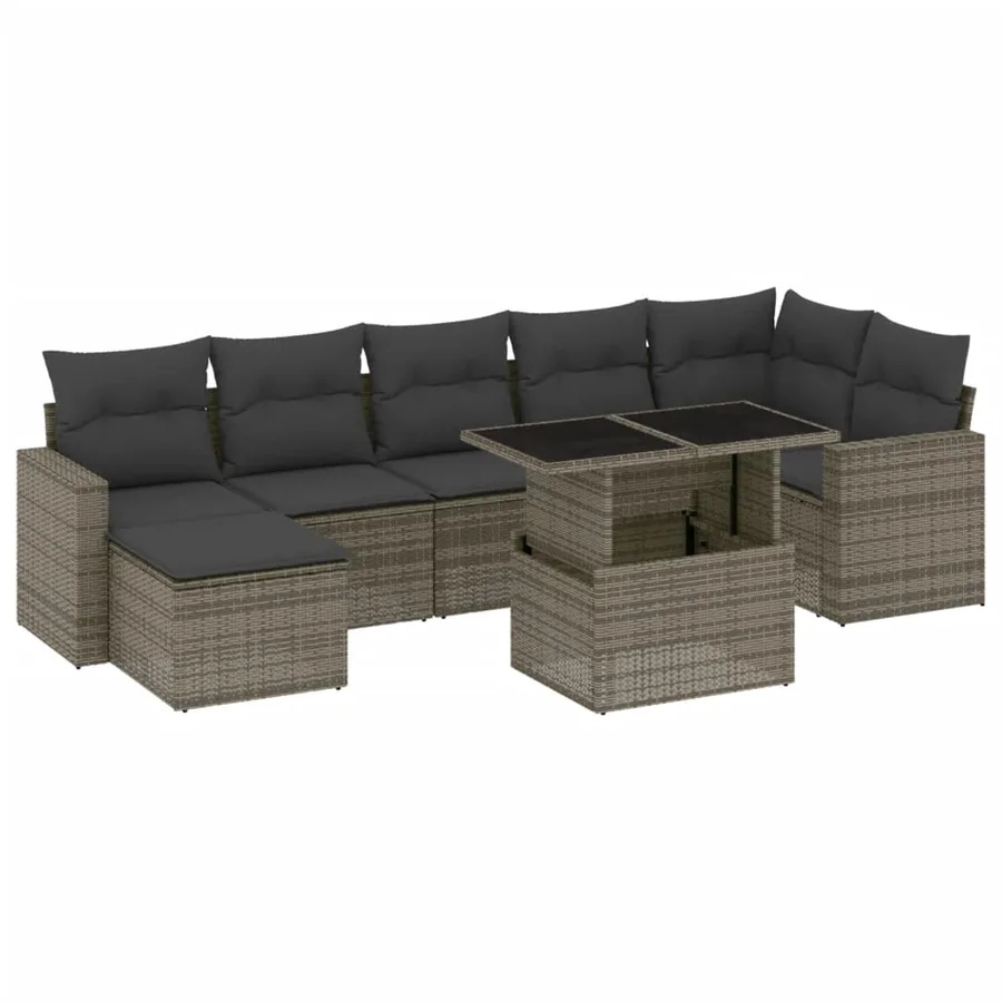 Salon de jardin 8 pcs avec coussins gris résine tressée - 2