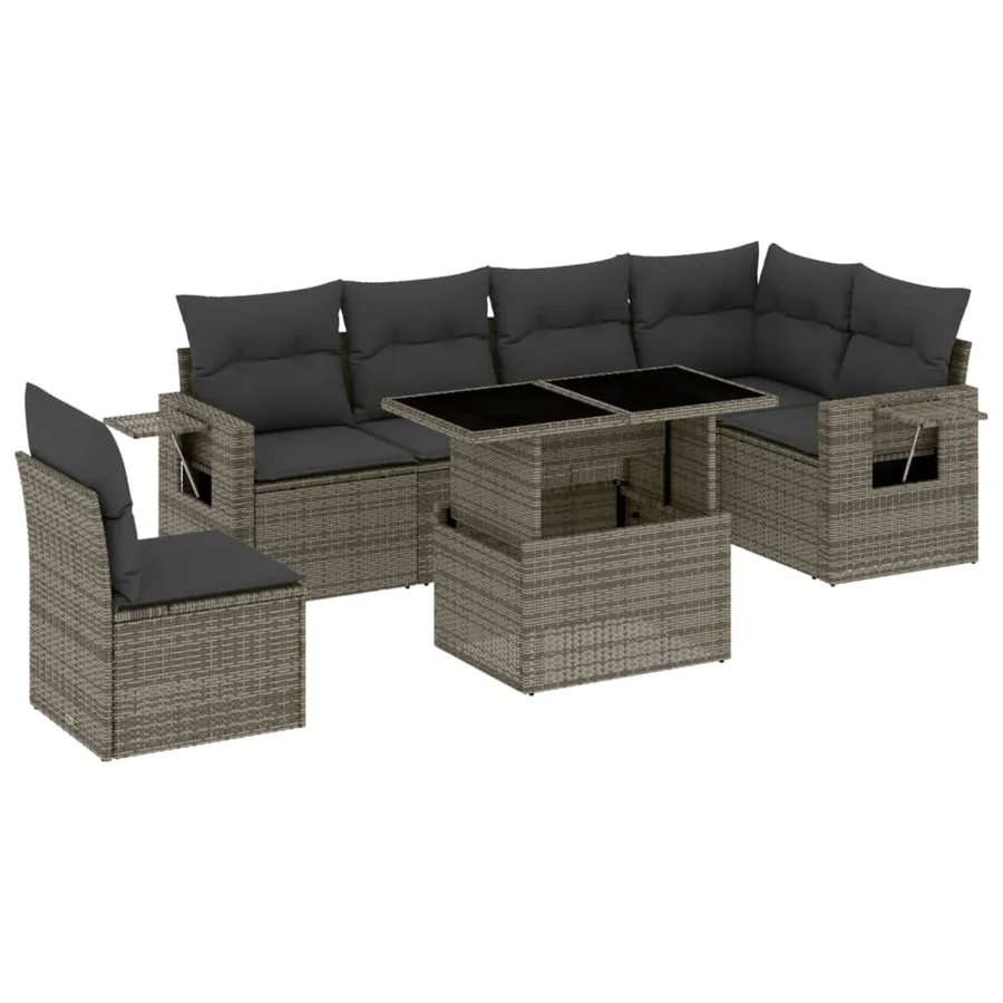 Salon de jardin avec coussins 7 pcs gris résine tressée - 2