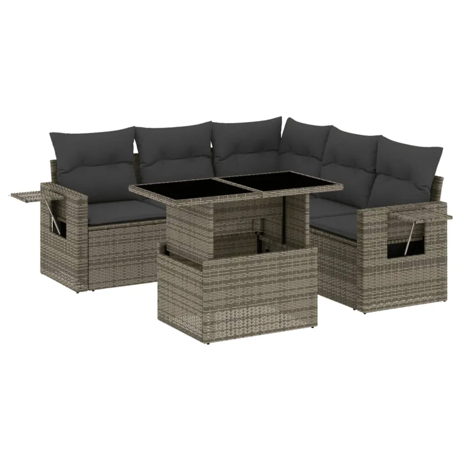 Salon de jardin 6 pcs avec coussins gris résine tressée - 2