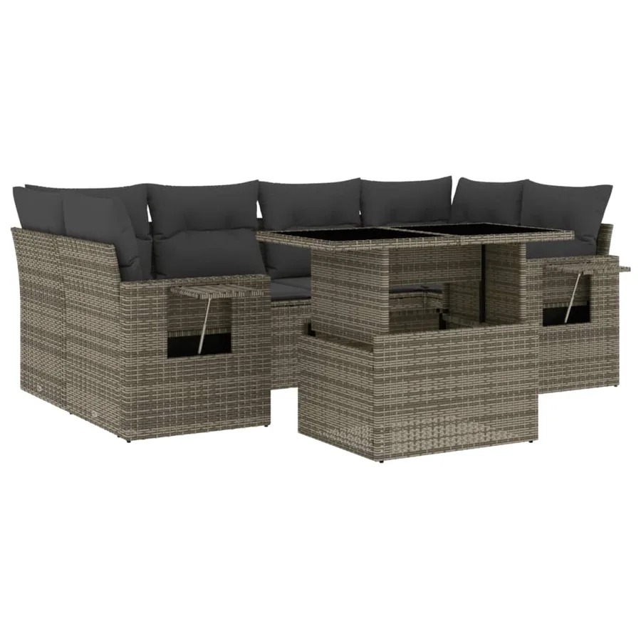 Salon de jardin avec coussins 7 pcs gris résine tressée - 2