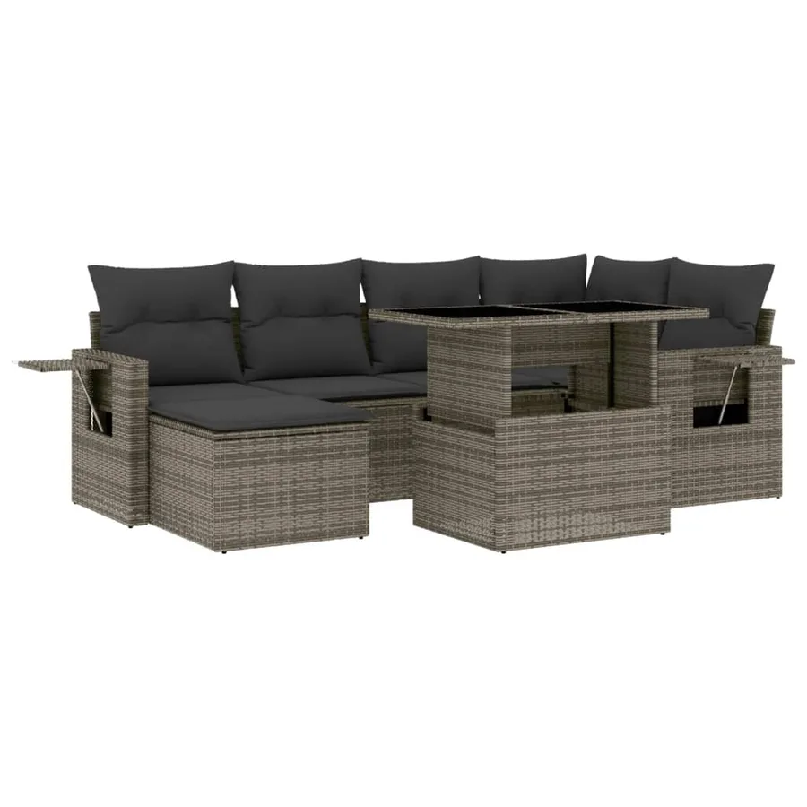 Salon de jardin avec coussins 7 pcs gris résine tressée - 2