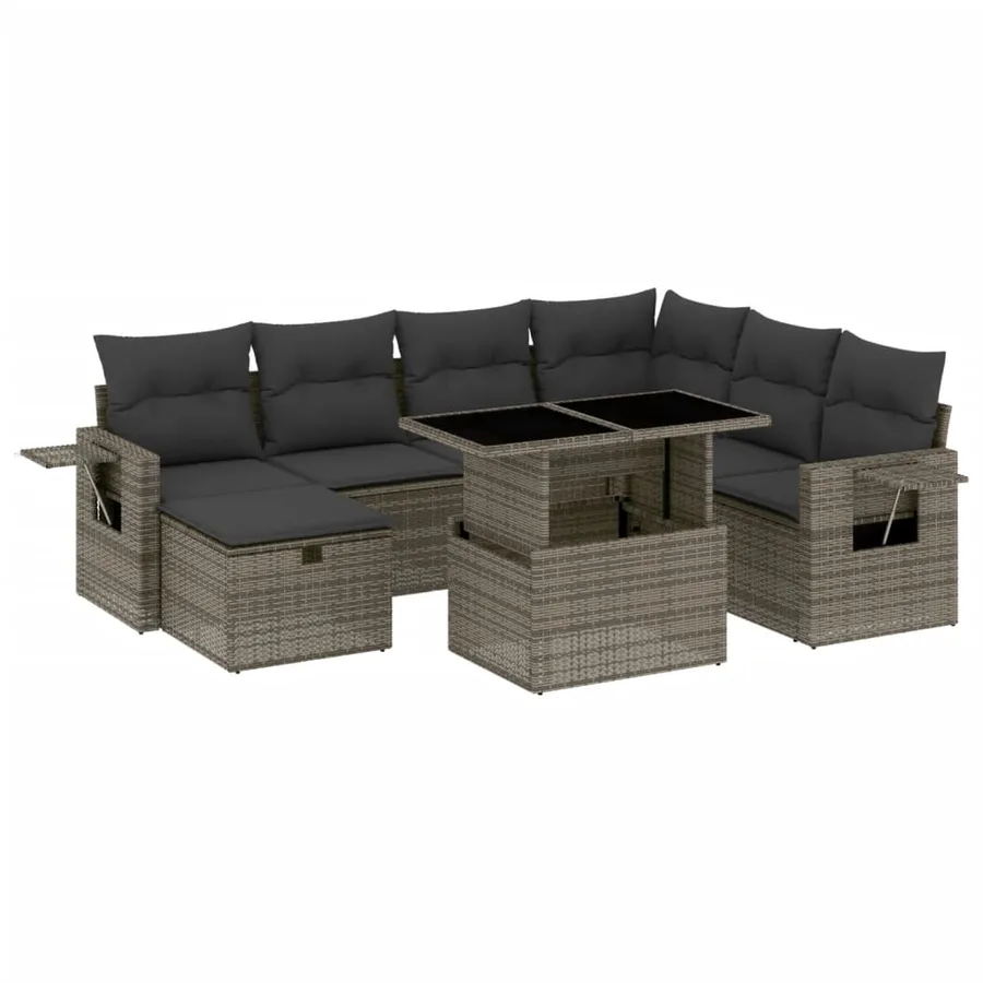 Salon de jardin 8 pcs avec coussins gris résine tressée - 2