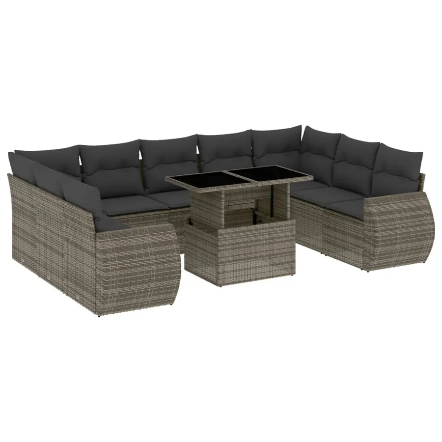 Salon de jardin avec coussins 10 pcs gris résine tressée - 2