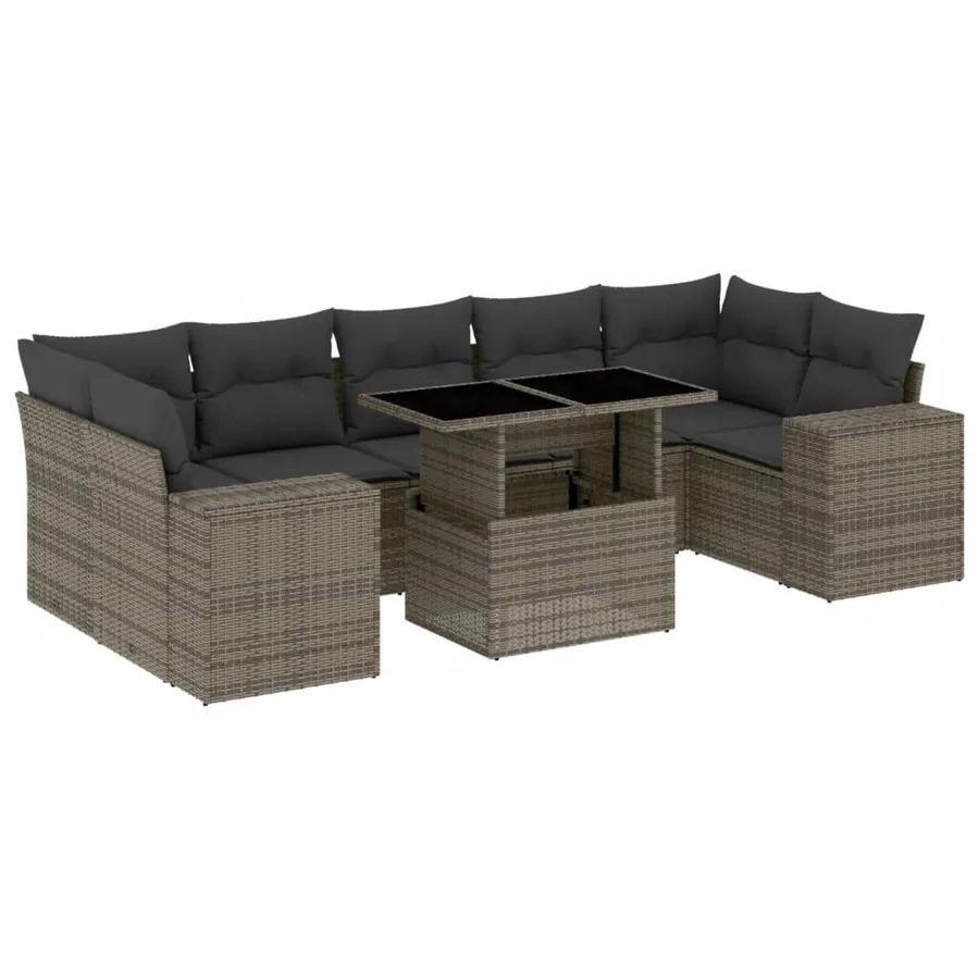 Salon de jardin 8 pcs avec coussins gris résine tressée - 2