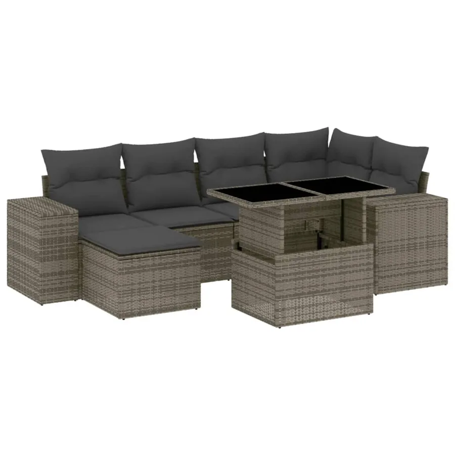 Salon de jardin avec coussins 7 pcs gris résine tressée - 2