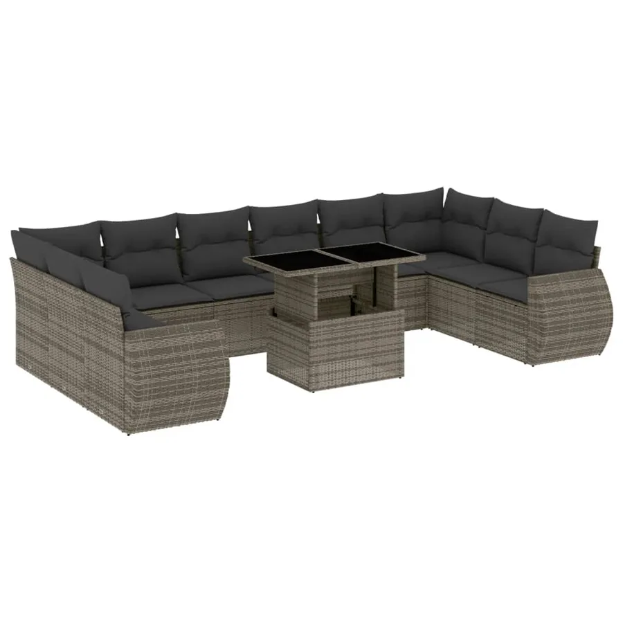 Salon de jardin 11 pcs avec coussins gris résine tressée - 2