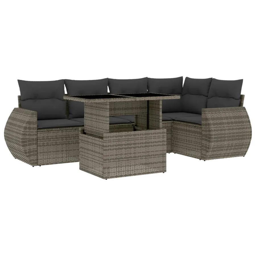 Salon de jardin 6 pcs avec coussins gris résine tressée - 2