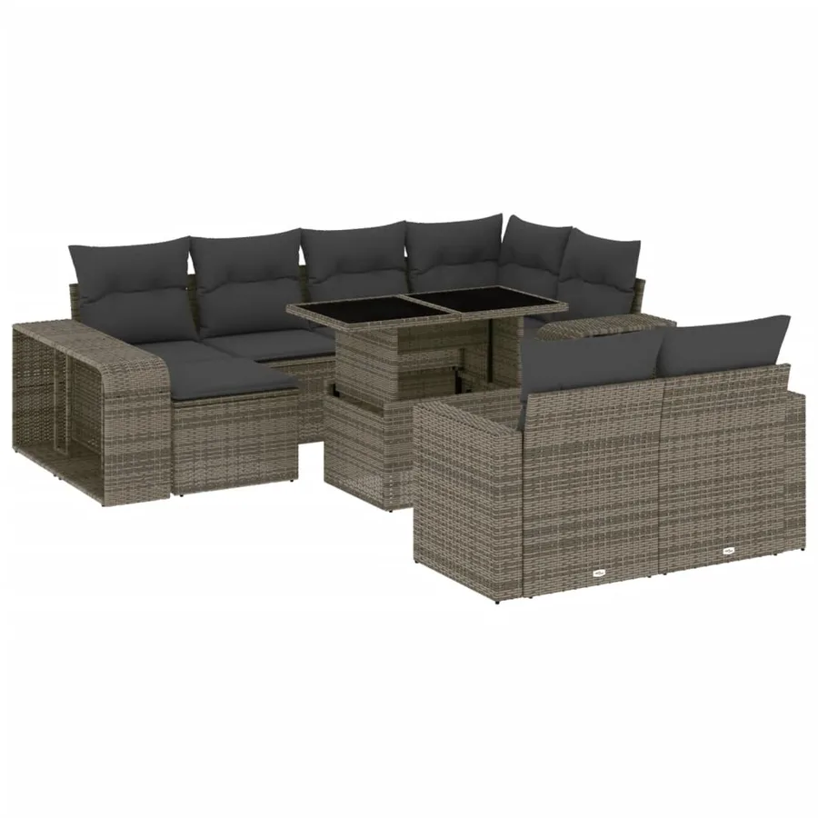 Salon de jardin 11 pcs avec coussins gris résine tressée - 2