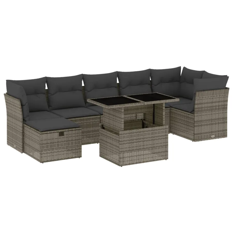 Salon de jardin 8 pcs avec coussins gris résine tressée - 2