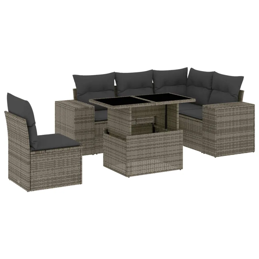 Salon de jardin 6 pcs avec coussins gris résine tressée - 2