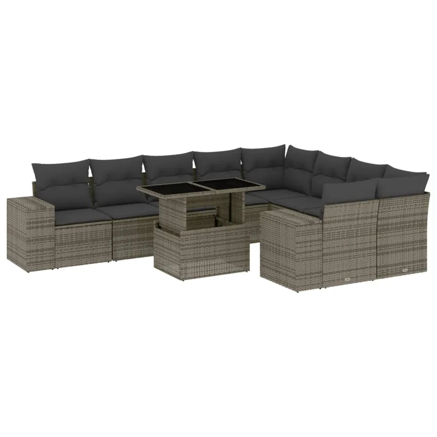 Salon de jardin avec coussins 10 pcs gris résine tressée - 2