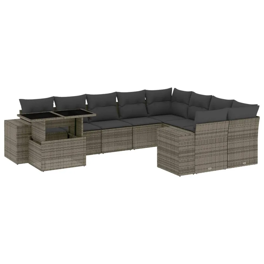 Salon de jardin avec coussins 10 pcs gris résine tressée - 2