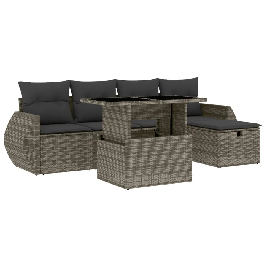 Salon de jardin 6 pcs avec coussins gris résine tressée - 2