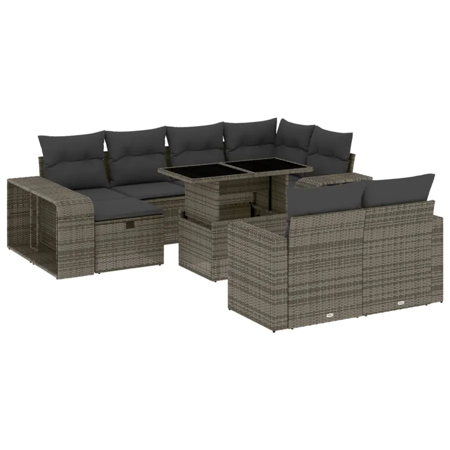 Salon de jardin 11 pcs avec coussins gris résine tressée - 2
