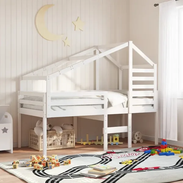 Lit haut sans matelas blanc 75x190 cm bois de pin massif