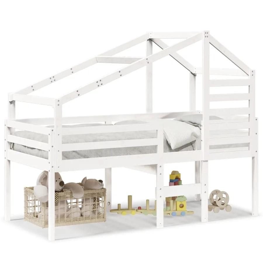 Lit haut sans matelas blanc 75x190 cm bois de pin massif - 2