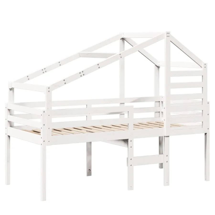 Lit haut sans matelas blanc 75x190 cm bois de pin massif - 3