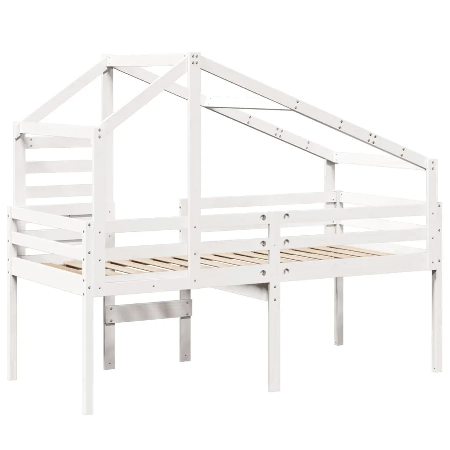 Lit haut sans matelas blanc 75x190 cm bois de pin massif - 6