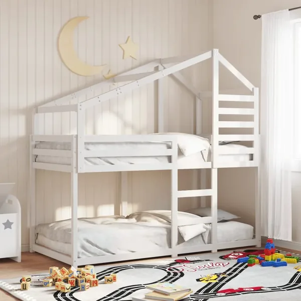 Lit superposé sans matelas blanc 90x190 cm bois de pin massif