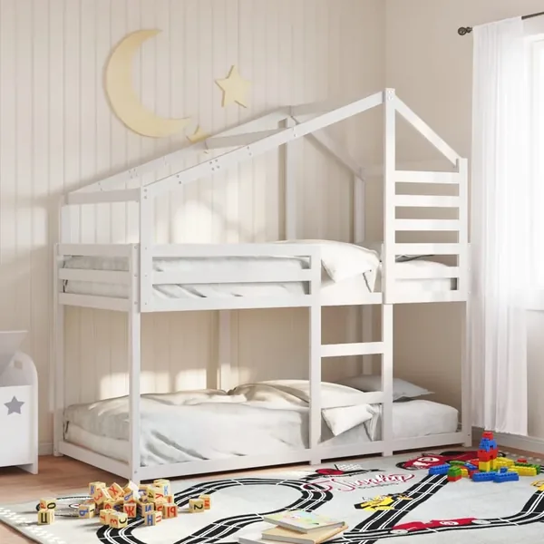 Lit superposé sans matelas blanc 90x190 cm bois de pin massif