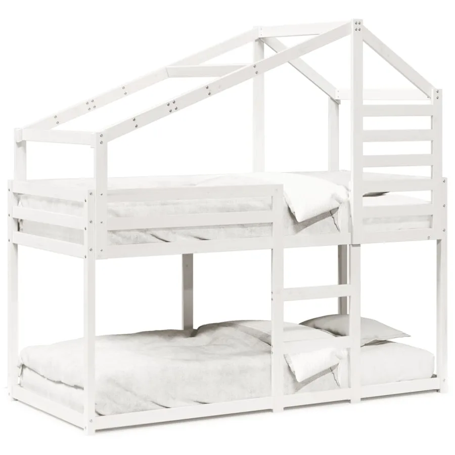 Lit superposé sans matelas blanc 90x190 cm bois de pin massif - 2