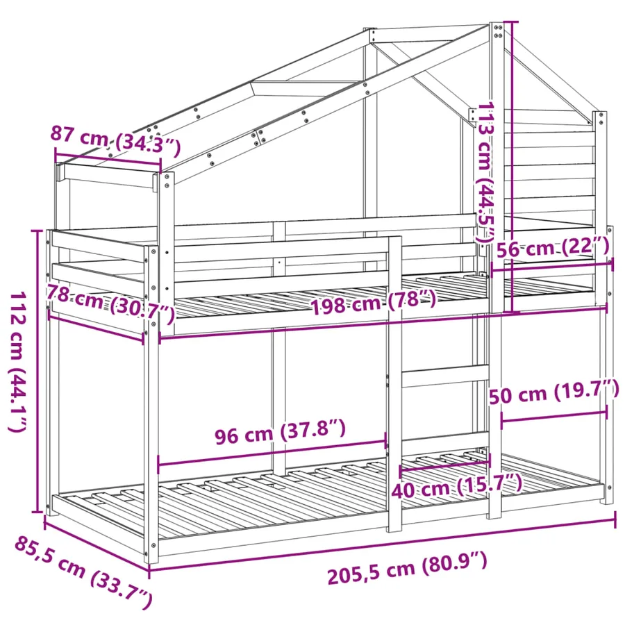 Lit superposé sans matelas blanc 80x200 cm bois de pin massif - 12