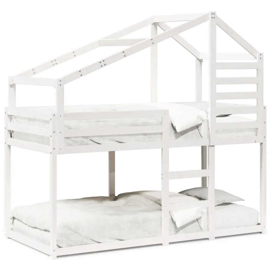 Lit superposé sans matelas blanc 80x200 cm bois de pin massif - 2